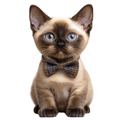 Funny Egyptian Sphynx cat wearing a bow tie isolated on transparent background.
