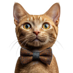Funny Egyptian Sphynx cat wearing a bow tie isolated on transparent background.