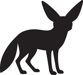 Fototapeta premium Black silhouette of a fennec fox with large ears standing on a white background animal desert fox