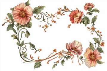 Elegant Floral Frame with Delicate Peach Blossoms and Swirls
