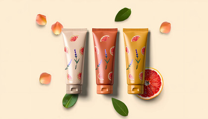 Colorful paper tube with drink and festive decoration perfect for cream packaging