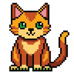 Pixel Art Ginger Cat Sitting, A Nostalgic Digital Creation Featuring a Playful Feline Rendered in Retro Style with a Unique Charm