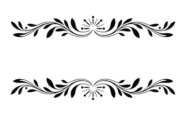 Elegant black floral border design with swirling leaves