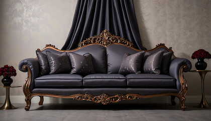 Vintage leather sofa in a cozy living room setting with classic design and comfortable cushions