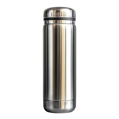 High resolution stainless steel thermos on transparent background.
