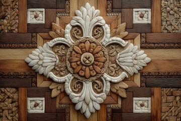Intricate Marquetry-Style Wood Inlay Pattern