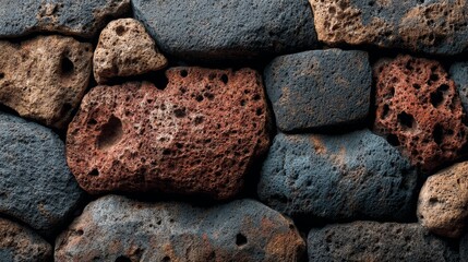 Rugged volcanic rock wall with a patterned, earthy texture