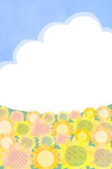 ひまわりと夏の空のフレーム背景 縦