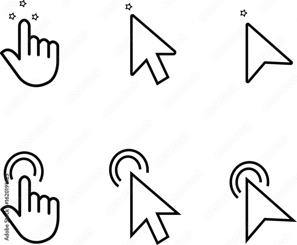 Poster interface navigation icons: a series of stylized icons representing hand pointer, cursor selections,
