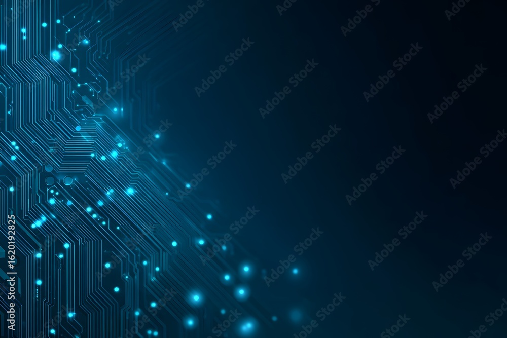 Poster abstract blue technological background with a circuit board, digital network, and data transfer conc