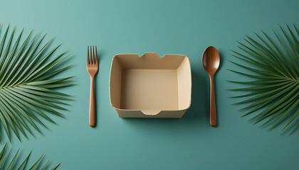 Vector illustration of a palm tree with a blank card and cutlery for a restaurant menu design