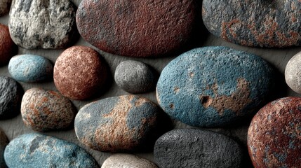 Smooth river stones arranged in a natural wall pattern