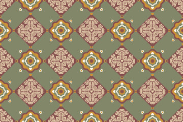 Seamless vintage floral wallpaper pattern with soft cream background and pastel green frame. Ideal for elegant interior projects, stationery, gift wrapping, and textile decoration.