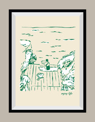 La Dolce Vita illustration with an aesthetic quote. Vacation sketch style drawing.	