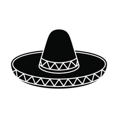 Black sombrero hat icon with geometric pattern