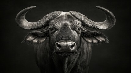 Buffalo Staring Directly at Camera with Soft Lighting