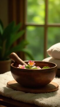 Ayurvedic massage using a kansu bowl, serene setting , organic, peace, therapy