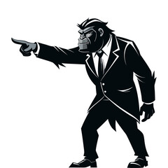 Powerful Silhouette of Boss Ape Pointing Forward – Visionary Leadership, Business Concept, Future Direction Vector Illustration for Branding and Marketing