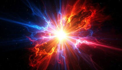 Obraz premium Cosmic Burst: Fiery Red and Cool Blue Nebulae Emanating from a Central Star