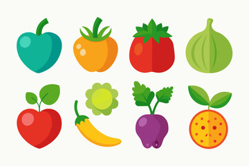 Fototapeta premium Collection of colorful cartoon fruits and vegetables isolated on white background