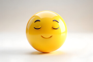 Fototapeta premium Photo of content yellow emoji face with closed eyes and a gentle smile, conveying peace and relaxation, isolated on white background