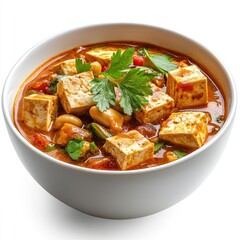 Fototapeta premium A traditional bowl of spicy beef stew with vegetables, chicken curry with rice, or a healthy vegetable soup for a delicious lunch or dinner