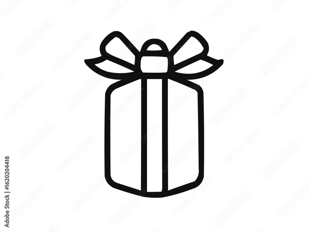 Poster a simple line drawing of a gift box with a ribbon on top in black and white design vector art