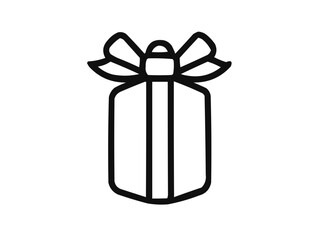 A simple line drawing of a gift box with a ribbon on top in black and white design vector art