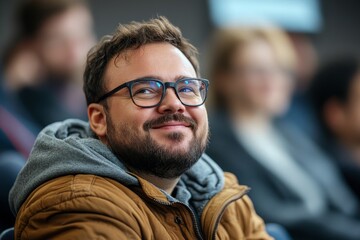 Man with Down syndrome attending an education class at a community center, emphasizing the inclusivity and support of individuals with disabilities, Generative AI