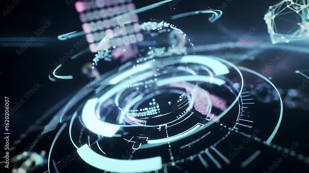 Aufkleber futuristic hologram animating with glowing data interface