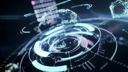 Futuristic hologram animating with glowing data interface - Powered by Adobe
