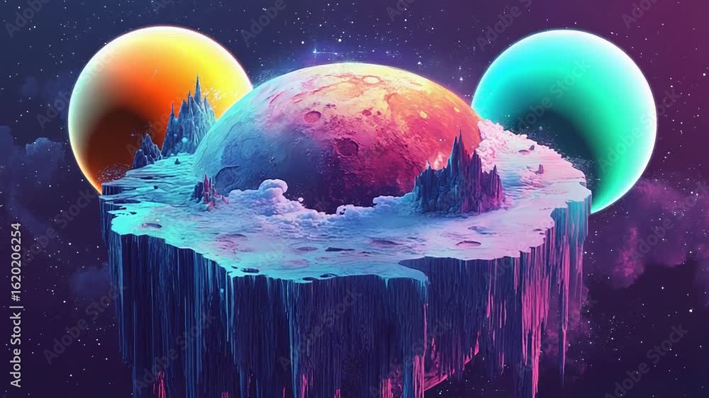 Aufkleber surreal floating island with colorful planets and glowing atmosphere in space