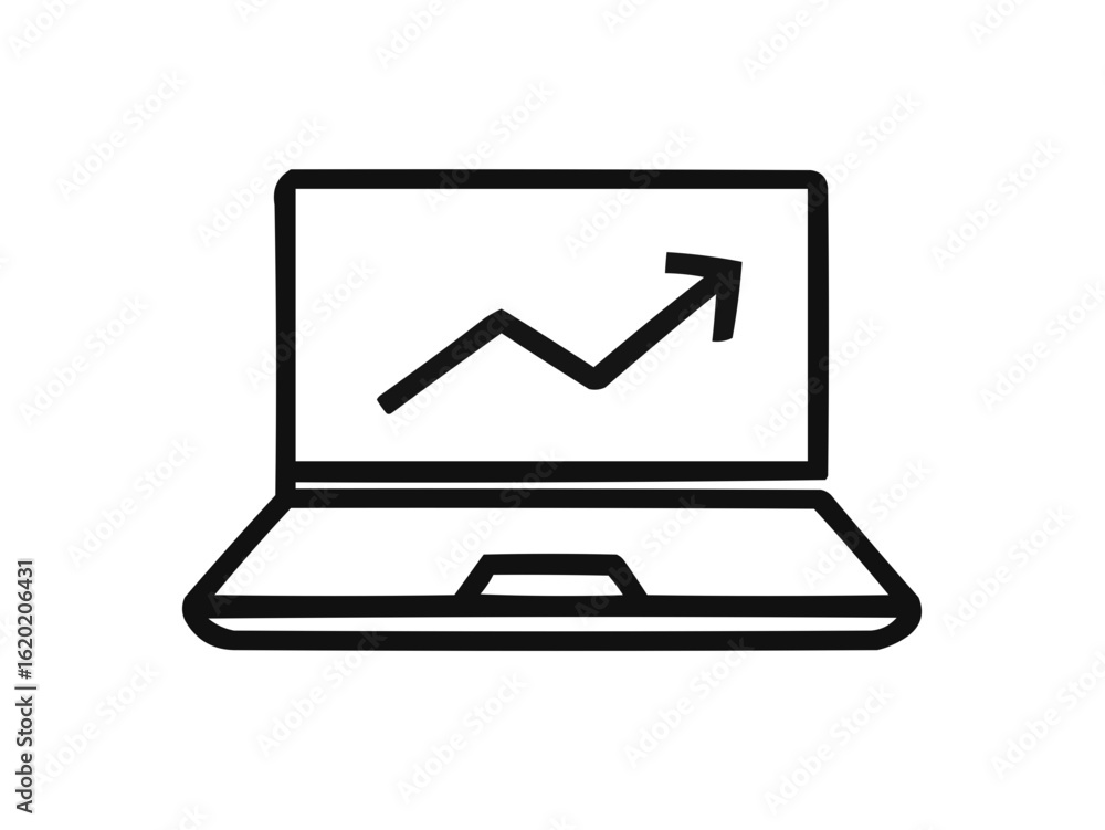 Poster laptop displaying an upward trending graph line indicating business growth and positive performance 