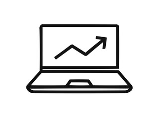 Laptop displaying an upward trending graph line indicating business growth and positive performance metrics