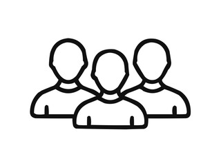 Illustration of a group of three people with simple outlines and no facial features in black and white color