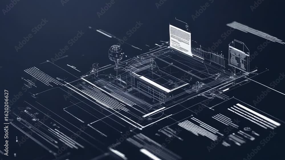 Poster futuristic server room processing big data with global network connectivity