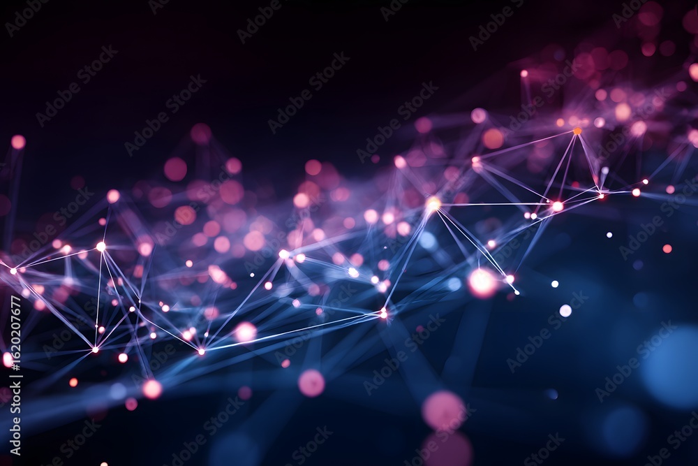 Poster abstract digital background with glowing connections and nodes forming an intricate network