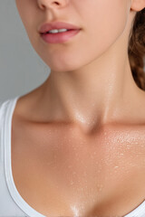 Healthy Active Woman Sweating Skin Closeup Post Workout Fitness Exercise Hydration Wellness