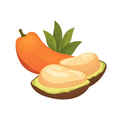 Cashew nut and cashew apple on a transparent  background, colorful, close-up, copy space
