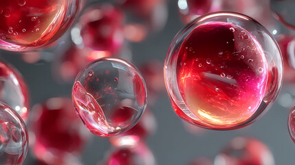 Suspended gel bubbles with internal reflections and smooth distortion of background shapes