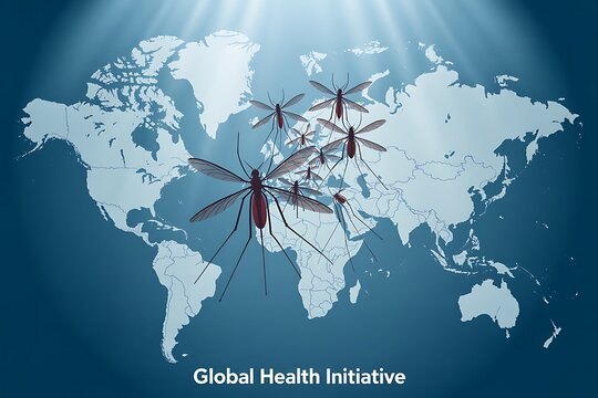 Mosquitoes swarm across the world map symbolizing global health threats and disease spread, highlighting the urgent need for intervention.