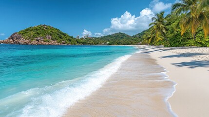 Tropical beach paradise with turquoise water and palm trees