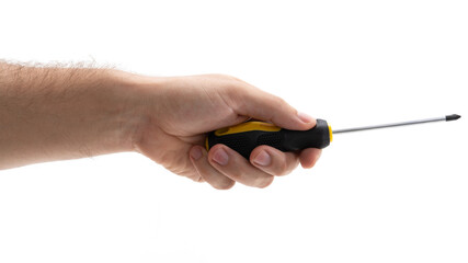 Hand holding a screwdriver for repair tasks