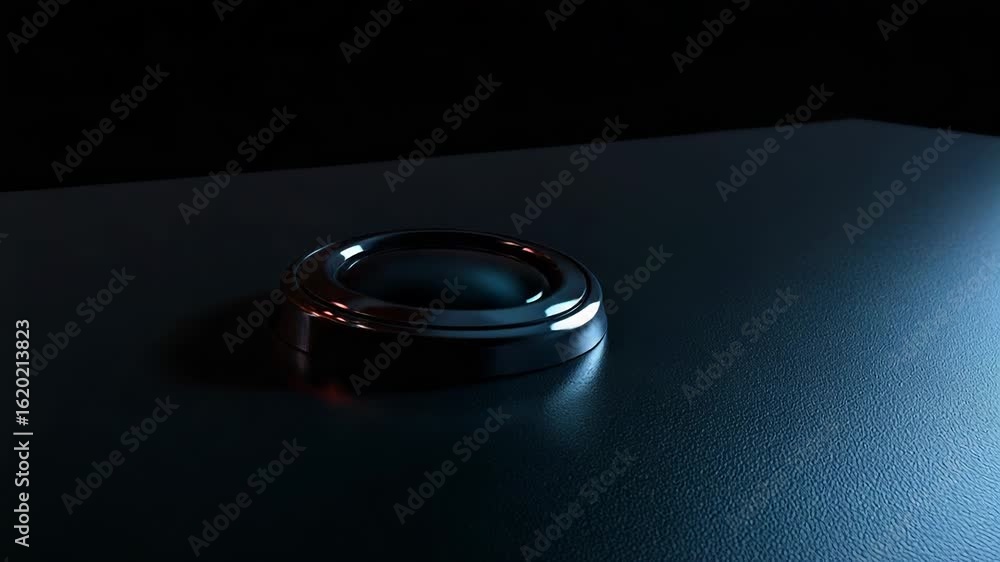 Aufkleber big red button glowing on dark background showing power