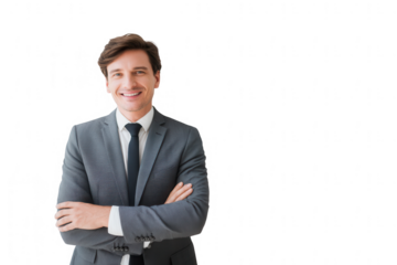 a handsome businessman smiling with arms crossed, isolated on a white background, png, transparent