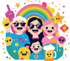 colorful family theme illustration design. with various design elements