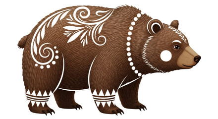 Isolated Illustrated Bear with Tribal Decorations