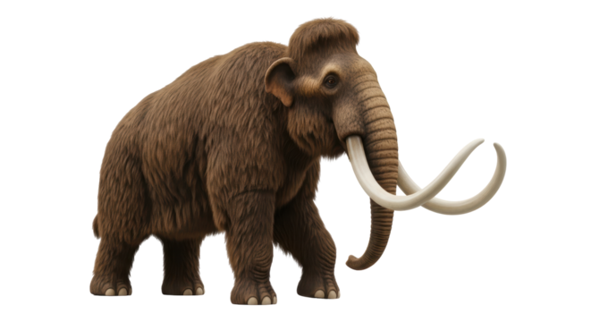 Isolated Woolly Mammoth with Long Tusks