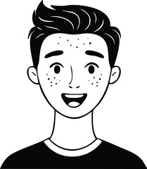 Illustration of a smiling young man with freckles and stylized hairstyle