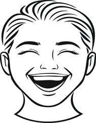 Joyful expression: Black and white line art of a happy smiling face image